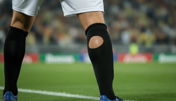 KI-generiertes Bild: Warum haben Fußballer Löcher in den Stutzen?