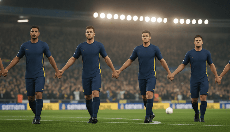 AI-generated image: Why do footballers walk in with kids?