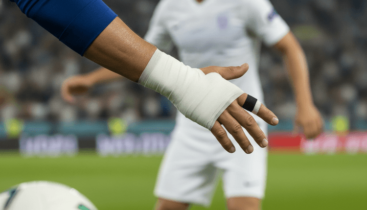 KI-generiertes Bild: Warum tragen Fußballer Bandagen an der Hand?