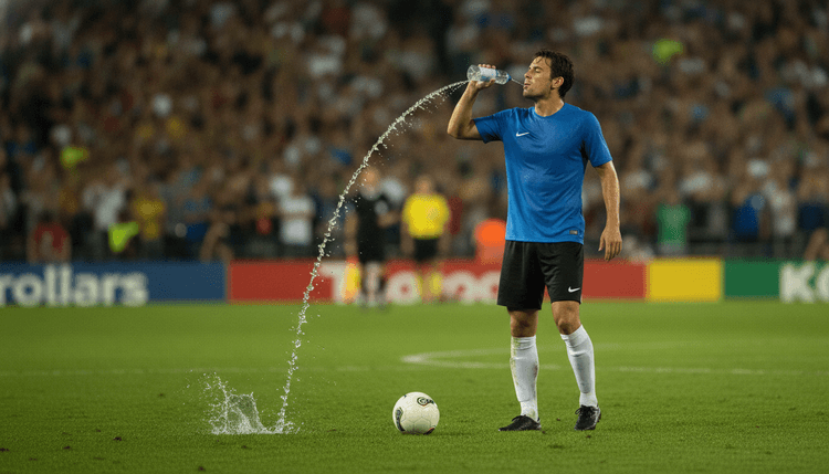 Imagem gerada por IA: Por que jogadores de futebol não bebem água durante o jogo?